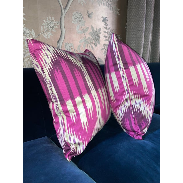 2020s Pair of 20" Custom Pillows in Schumacher Bukhara Ikat Fuchsia, Pattern 176082 For Sale - Image 5 of 18