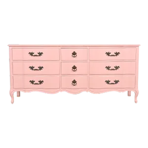 Henredon French Provincial Louis XV Pink Lacquered Triple Dresser, Newly Refinished