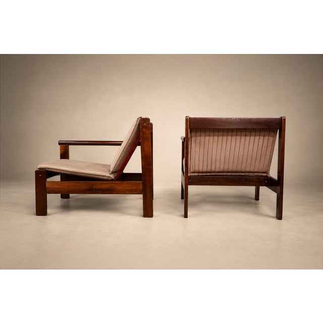 Michel Arnoult “Ouro Preto” Modular Loveseat / Pair of Open-Arm Lounge Chairs in Imbuia, Brazil, 1960s — Convertible Two-in-One Design For Sale - Image 10 of 18