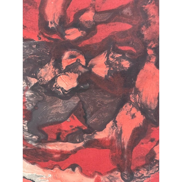 Red Vintage Signed Abstract Painting in Red and Black, Figurative Composition For Sale - Image 8 of 10