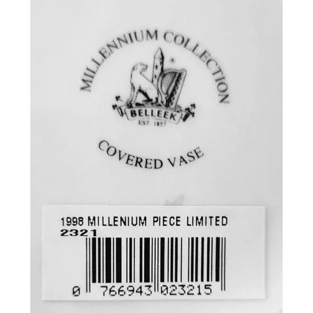 Ceramic Belleek Peacock & Flowers Porcelain Millennium Vase - Lid & Original Box For Sale - Image 7 of 7