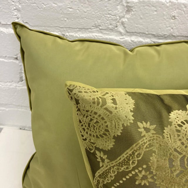 DWM | MALOOS Contemporary Olive Green Flocked Pillows - Set of 2 For Sale - Image 4 of 5