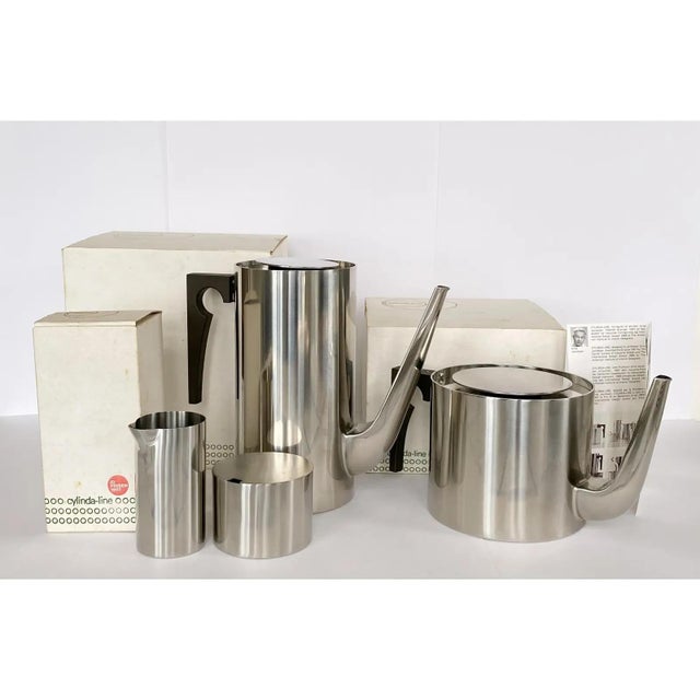 Metal Arne Jacobsen Cylinda Line for Stelton Stainless Steel Danish Coffee and Tea Set For Sale - Image 7 of 7