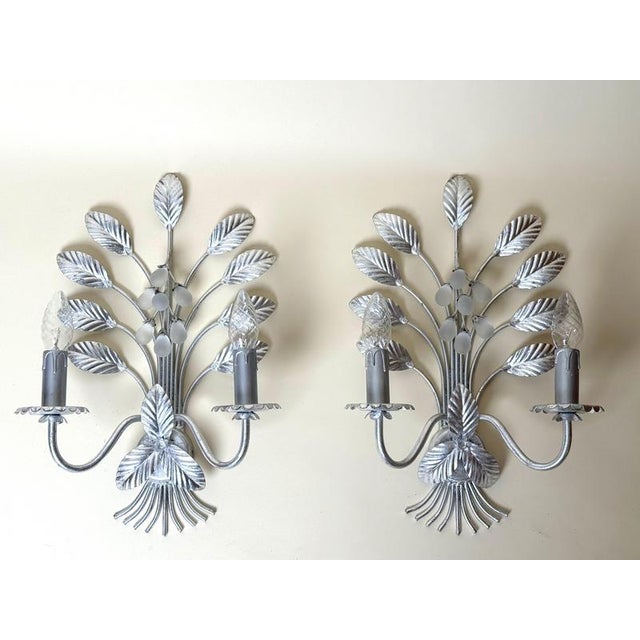 Italian Florentine Silver Leaf Wall Lights, 1970s, Set of 2 For Sale - Image 4 of 13