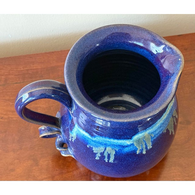 Ceramic Late 20th Century Blue Studio Pottery Pitcher, Signed For Sale - Image 7 of 9