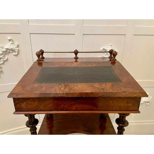 Unusual antique Victorian freestanding figured walnut ladies Davenport having the original decorative gallery above a lift...