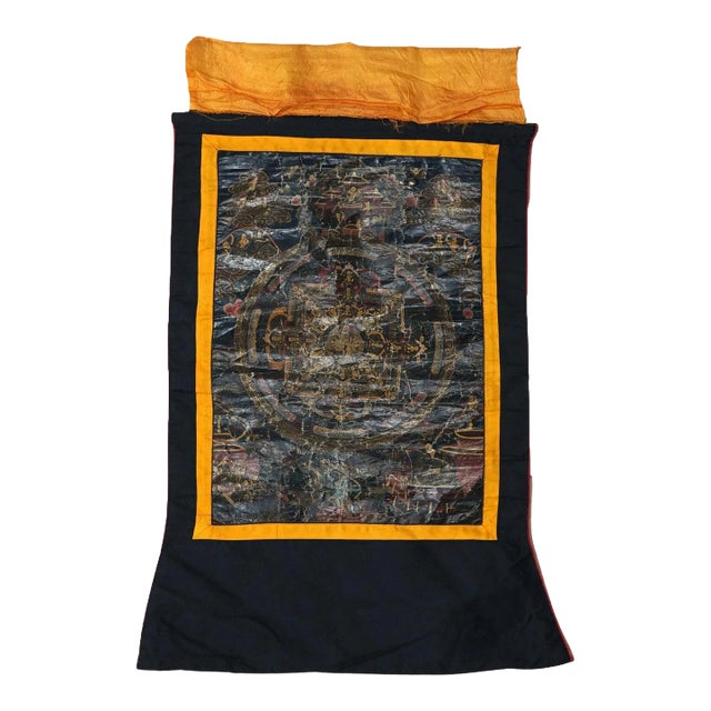 Antique Tibetan Hand Painted Silk and Canvas Thangka with Figures, Circa 1920 For Sale