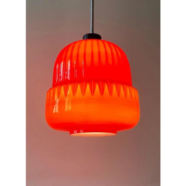 Glass Modern Red Glass Globe Pendant Lamp, 1960s For Sale - Image 7 of 8