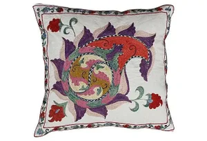 Mid 20th Century Silk-Embroidered Purple Uzbek Pillow