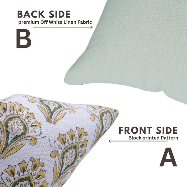 Art Deco Fabdivine Artisan Block Print Throw Pillow Cover 20x20 Inch Off-White Linen- Chimani For Sale - Image 3 of 5