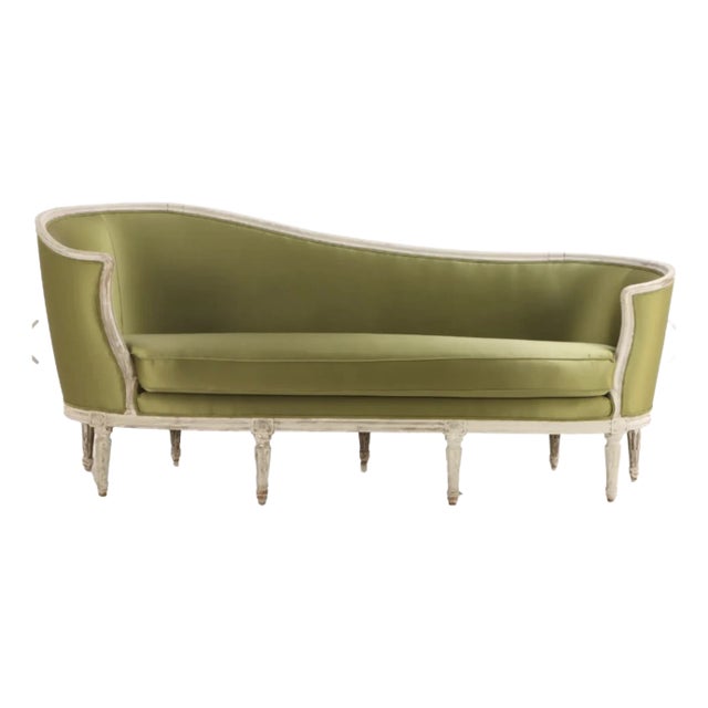 19th Century French Louis XVI Sofa/ Canapé in Green Silk For Sale