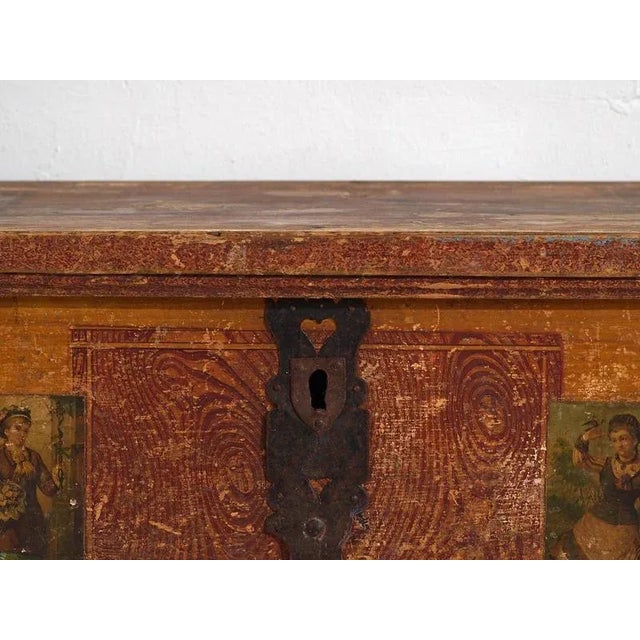 Brown Antique Folk Art Bridal Trunk, 1820s For Sale - Image 8 of 12