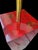 Red Rare Vintage Chinoiserie Red Lacquered Pedestal Bird Floor Lamp With Huge Linen Shade For Sale - Image 8 of 12