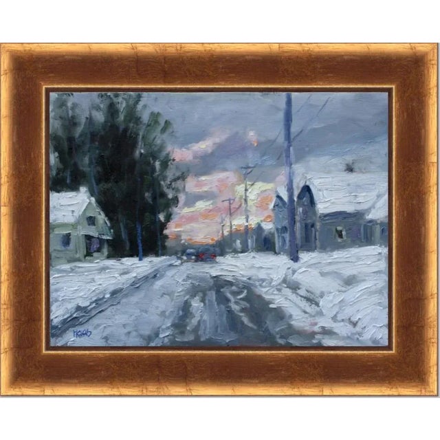 "Winter Dusk" Contemporary Winter Landscape Oil Painting For Sale - Image 10 of 12