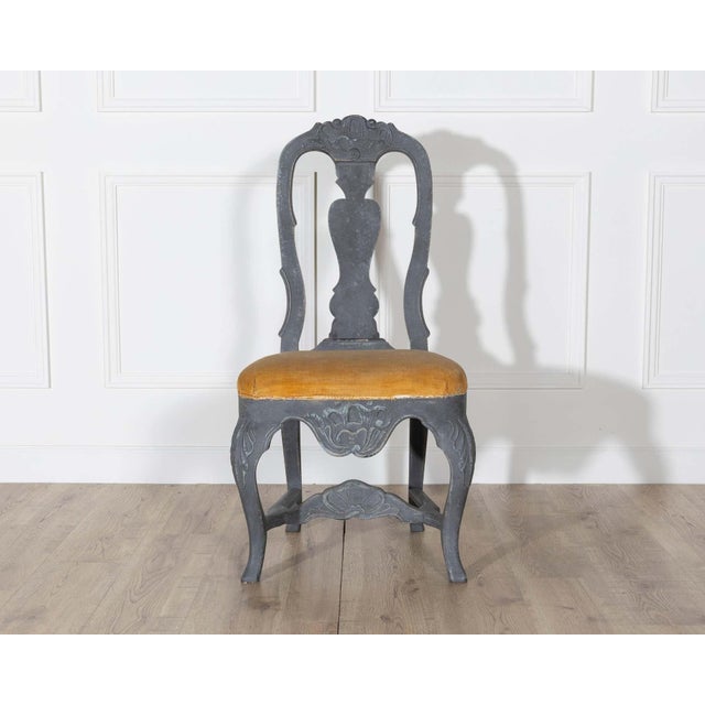 19th Century Fine Pair of 19th Century Swedish Rococo Chairs in Black Paint For Sale - Image 5 of 9
