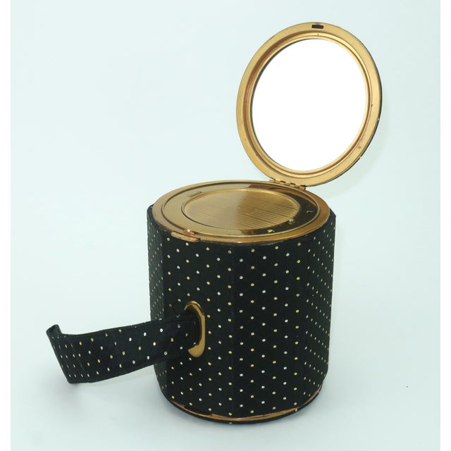 1940s Lin Bren Compact Barrel Shaped Black & Metallic Handbag, 1940's For Sale - Image 5 of 12