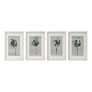 Set of 4 - One-of-a-Kind Dark Green Botanical Organic Modern Original Oil Paintings / Herbarium / Floral For Sale