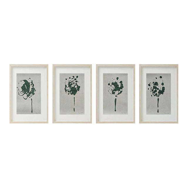 Set of 4 - One-of-a-Kind Dark Green Botanical Organic Modern Original Oil Paintings / Herbarium / Floral For Sale