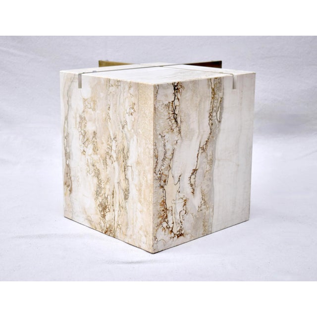 Artedi Travertine Brass & Glass Coffee Cocktail Table For Sale - Image 10 of 12