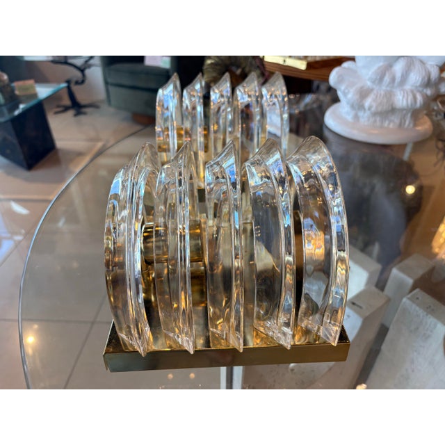 Brass Vintage Art Deco Wall Light Sconces Lucite Ribbon & Brass - a Pair For Sale - Image 8 of 12