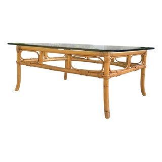 Vintage Palm Beach Bamboo + Rattan Coffee Table For Sale