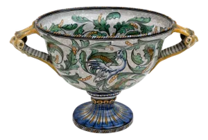 Manufactory Maiolica Artistica Pesarese Map Two-Handled Vase, Italy, 1920s