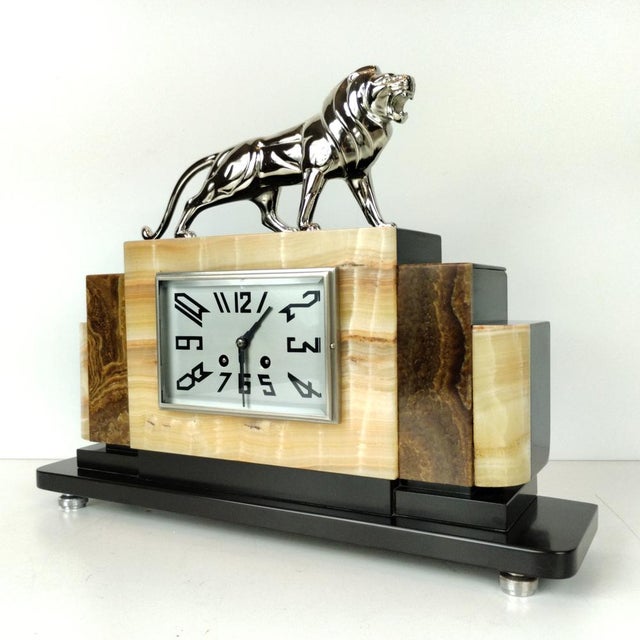 French Art Deco Mantel Clock with Chrome-Plated Bronze Lion, 1930s For Sale - Image 11 of 18
