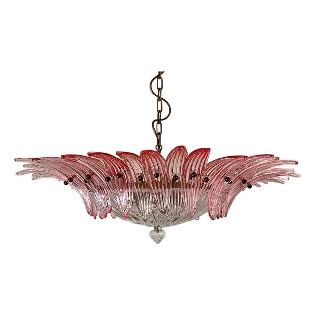 Murano Style Chandelier Ceiling Light Original Palmette, Pink Glasses For Sale