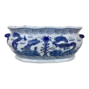 Vintage Blue and White Chinese Jardiniere Cachepot