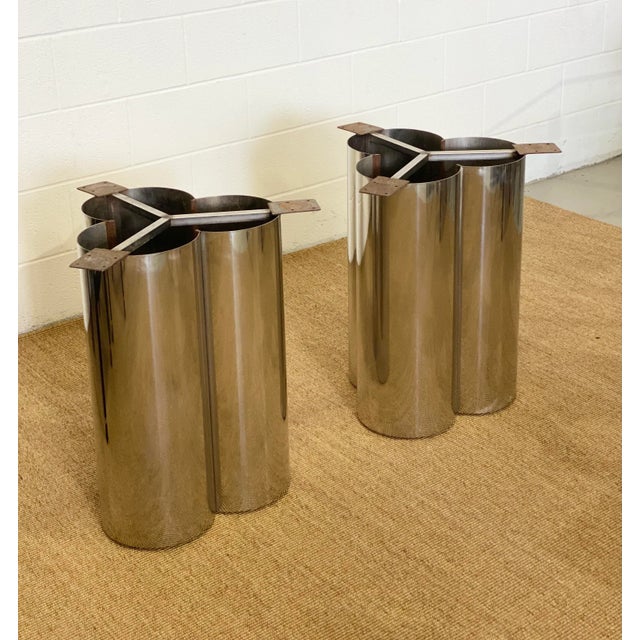 Metal 1970s Mastercraft Stainless Steel Table Pedestals – a Pair For Sale - Image 7 of 10