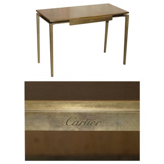 Mid-Century Modern Bronze & Leather Writing Table from Cartier, 1960s For Sale