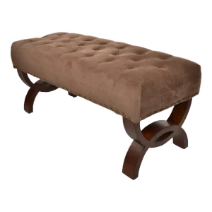 1990s Sculptural Hollywood Regency Style Bench Tufted Studded Microfiber Brown Fabric Upholstery