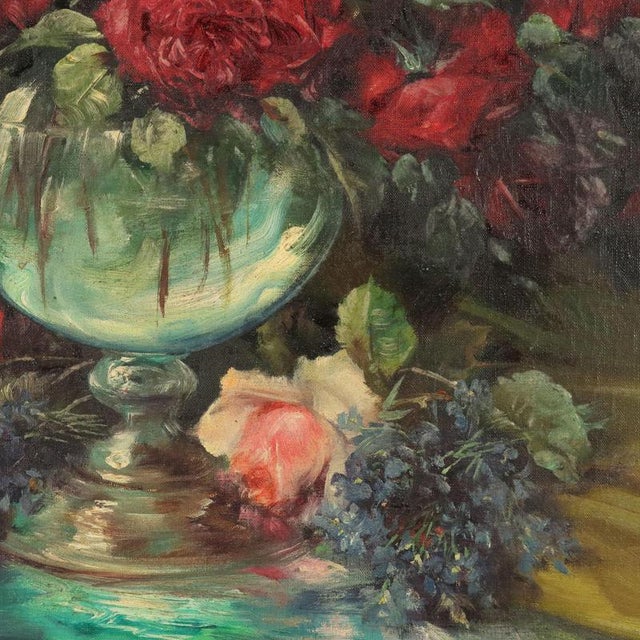 Gaston Dubois, Composition with Roses, Oil on Canvas, 1800s, Framed For Sale - Image 5 of 10