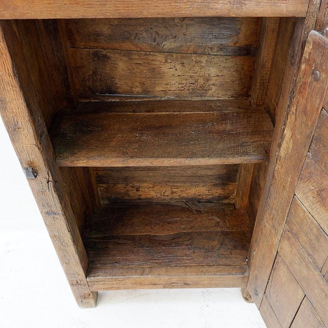 Rustic Early 19th Century Rustic Wooden Cabinet with Carved Panel Door and Iron Hardware, Spain For Sale - Image 3 of 17
