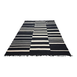 8ft 9in × 12ft 3in Four Hands Willow Offset Black Stripe Cotton Area Rug For Sale
