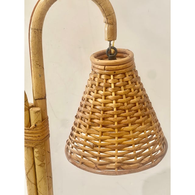 1960s French Bamboo & Rattan Double Light Table Lamp For Sale - Image 5 of 16