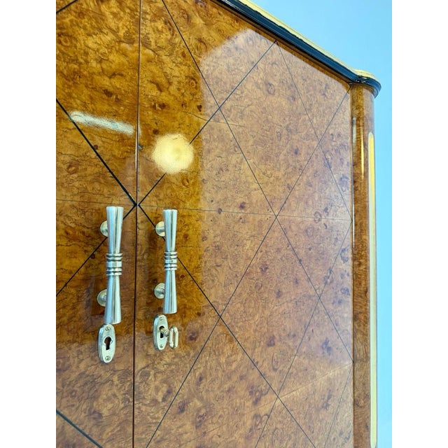 Vintage Italian Art Deco Sideboard in Maple Burl with Black Lacquer Details, 1940s For Sale - Image 10 of 14