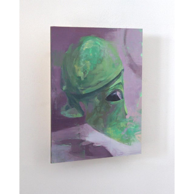 Contemporary Silence Is a Priority by Elena Burykina | Oil on panel Abstract green figure with a large eye For Sale - Image 3 of 5
