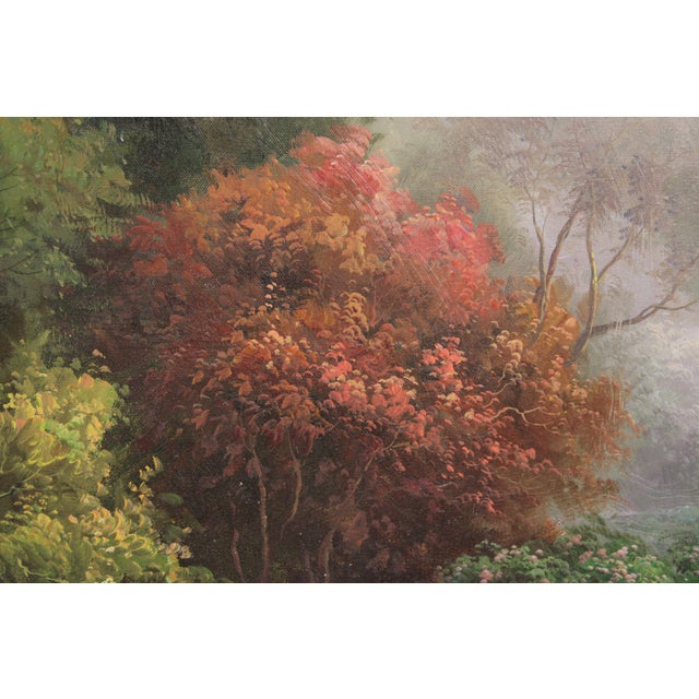 Large Hand Painted Oil Painting on Canvas Outdoor Garden Scene For Sale - Image 10 of 18