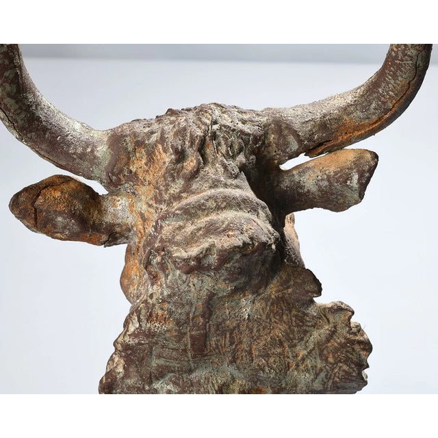 Auburn Early 20th Century Cast-Iron Architectural Bull Sculpture, 21"h For Sale - Image 8 of 10