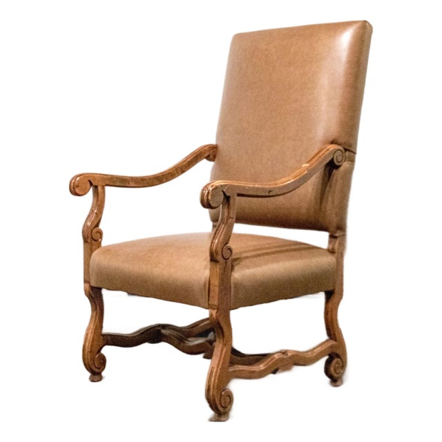 Antique Louis XIV Style Leather Upholstered Armchair For Sale