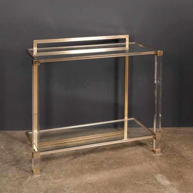 Metal French Brass and Acrylic Glass Console Table by Pierre Vandel, 1970 For Sale - Image 7 of 15