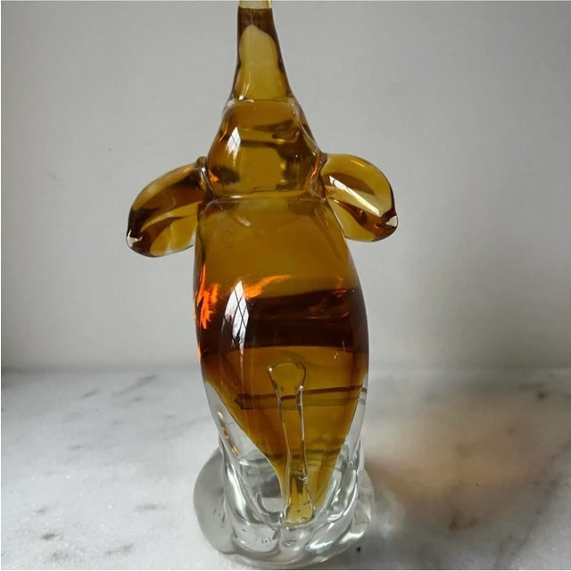 1960s Vintage Amber /Honey Art Glass Elephant Large 8.5” Italy Hand Made .. For Sale - Image 5 of 12