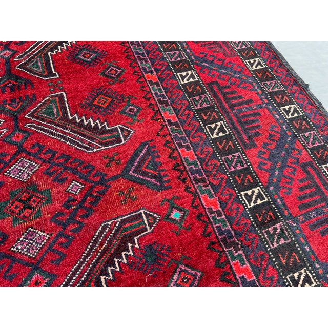 3'10" X 7'10" Vintage Afghan Hand-Knotted Baluchi Rug, Red Tribal Geometric Kitchen Rug For Sale - Image 10 of 12