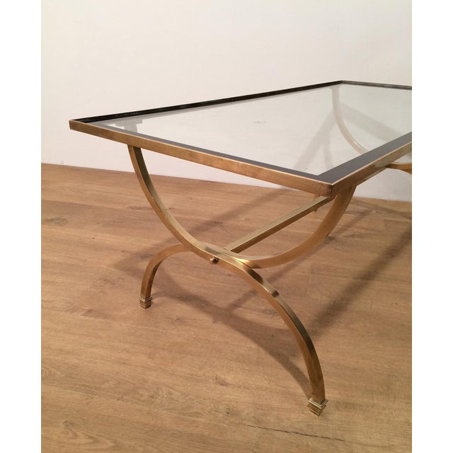 Metal Brass coffee table with clear glass top and black lacquered edges For Sale - Image 7 of 12