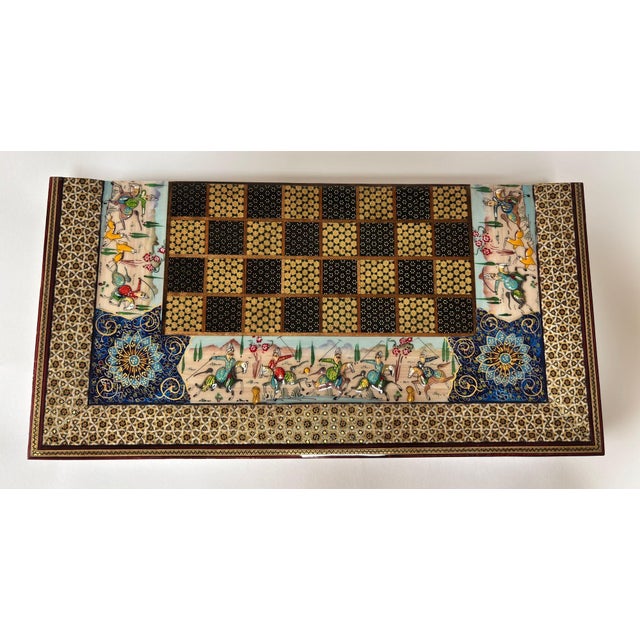 Persian Khatamkari Backgammon and Chess Box For Sale - Image 11 of 18