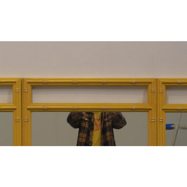 Late 20th Century High End Vintage Yellow Painted Asian Inspired Faux Bamboo 56" Tri-View Mirror 625-36 For Sale - Image 5 of 7