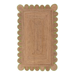 Green Scallop Edge With Natural Jute Rug 5x7 Ft. For Sale