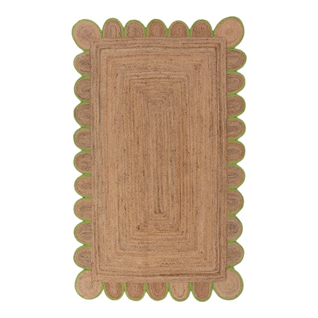 Green Scallop Edge With Natural Jute Rug 5x7 Ft. For Sale