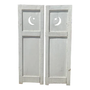 1920s Crescent Moon and Star Cut-Out Arts and Crafts Style Wood Shutters, Small - a Pair